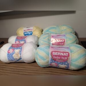 Vintage Bernat Baby Soft Yarn Bundle 6 Skiens 2 white 3 Verigated 1 Yellow